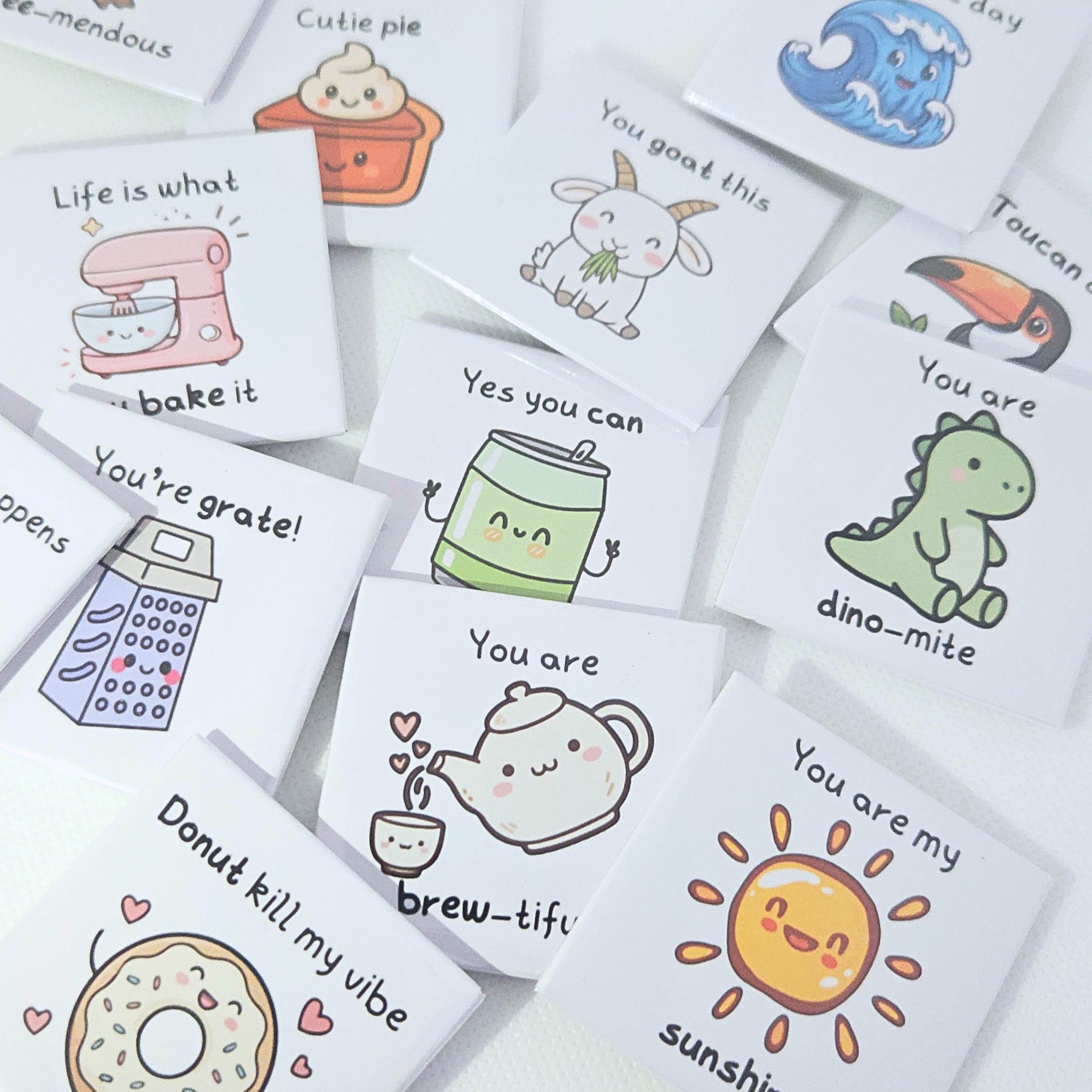 a collection of summer style magnets with cartoon designs