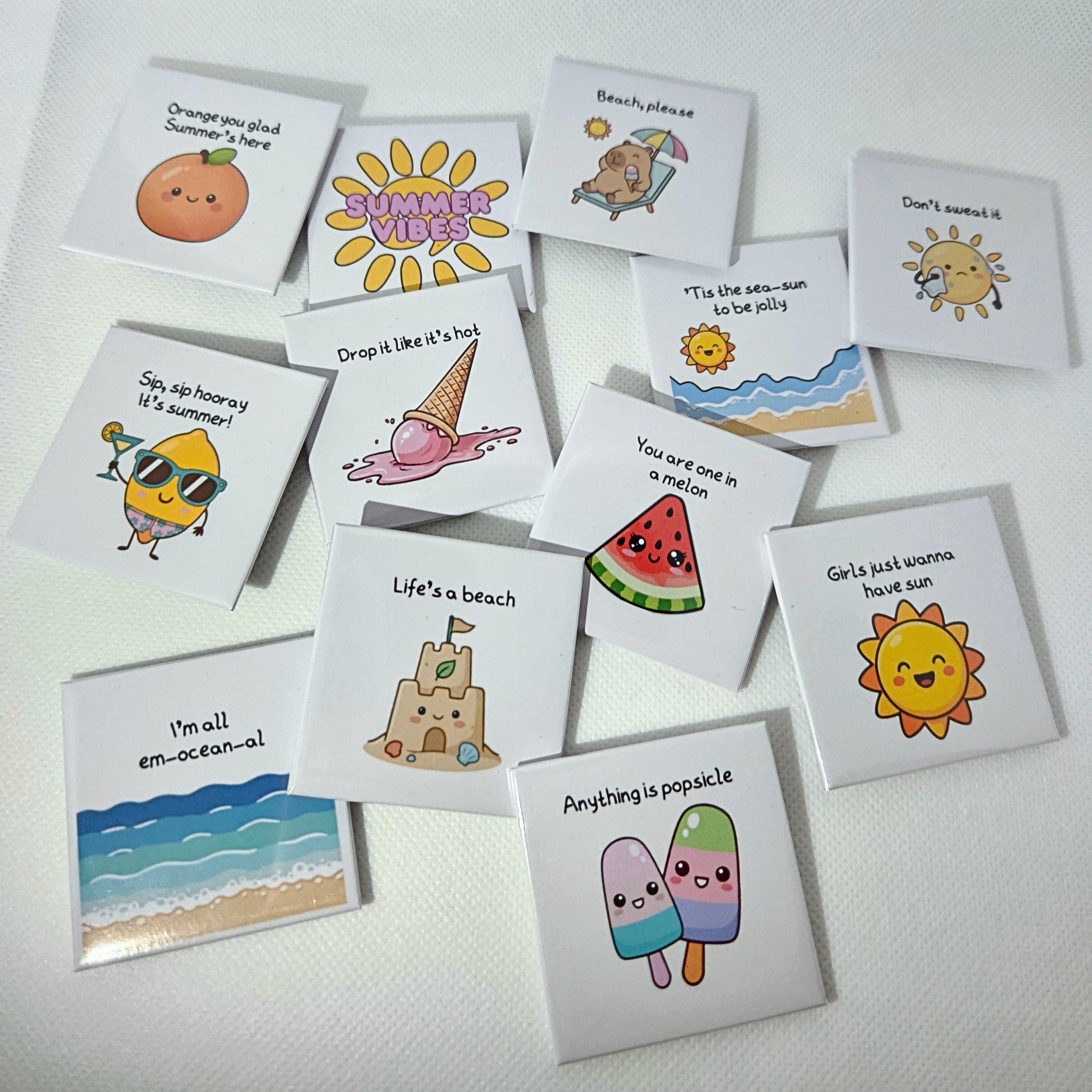 various colourful summer themed magnets 