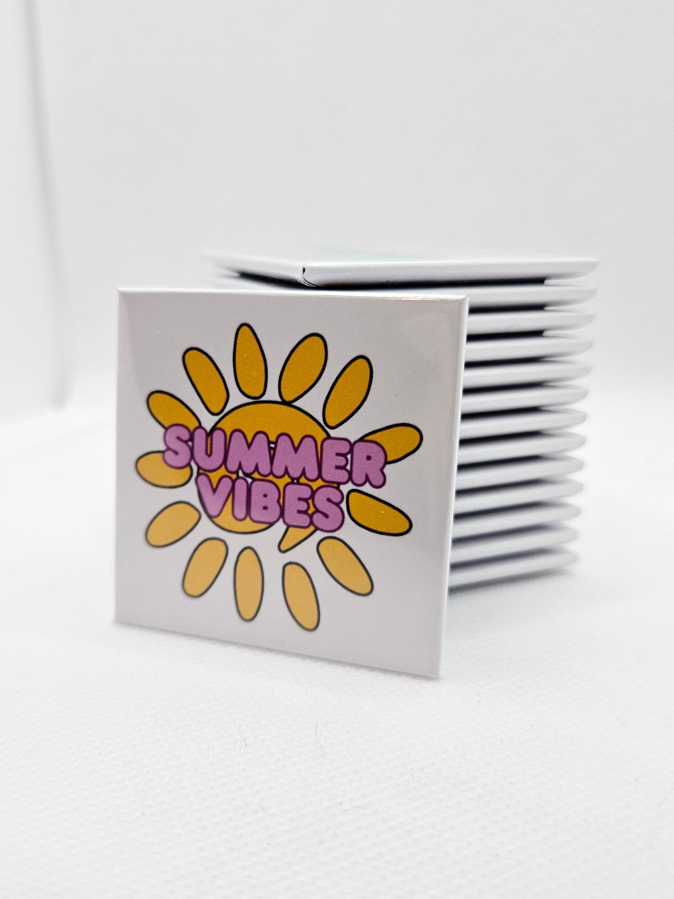 Magnet with summer vibes text and bright su shine image
