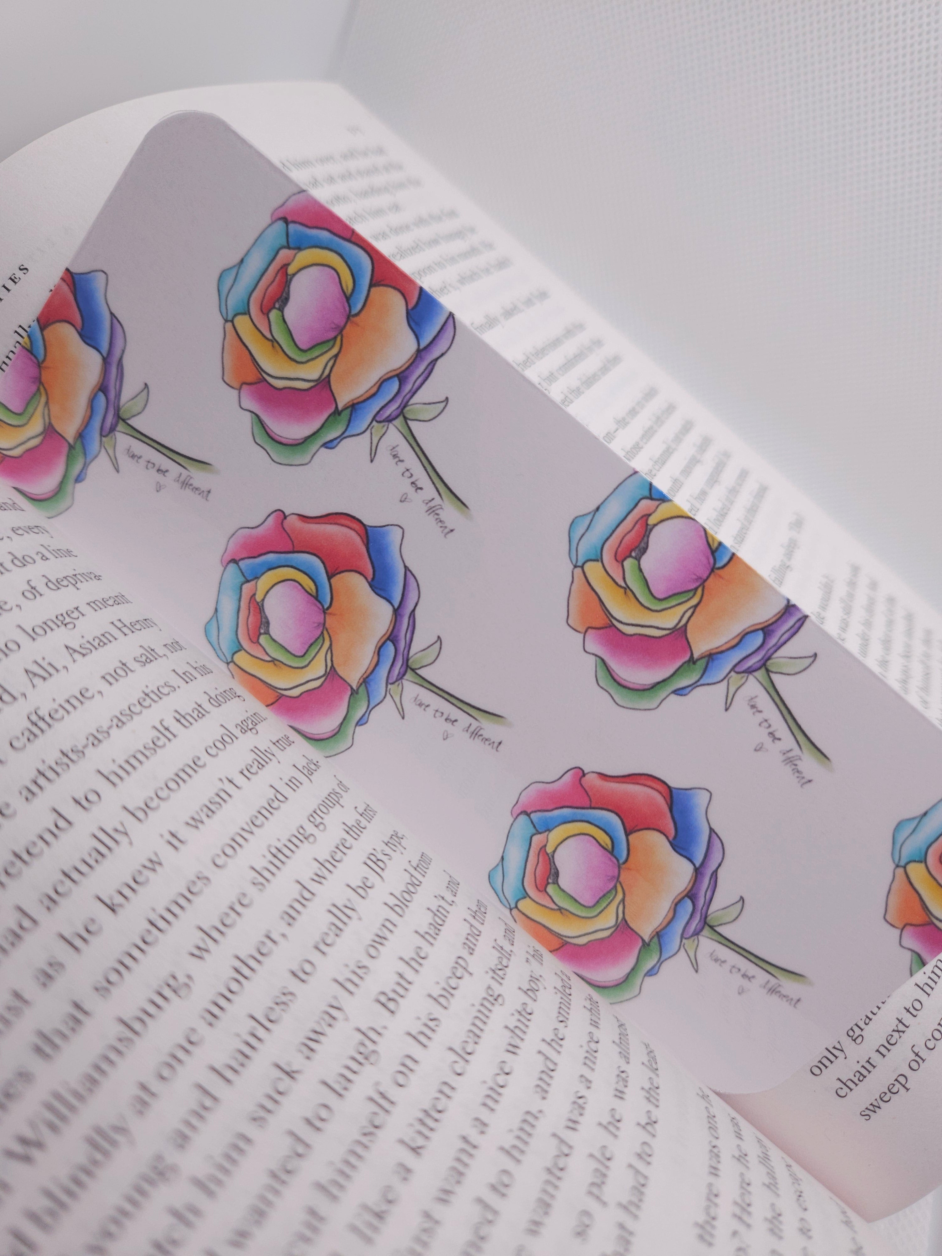 Colorful peony designs on a book page