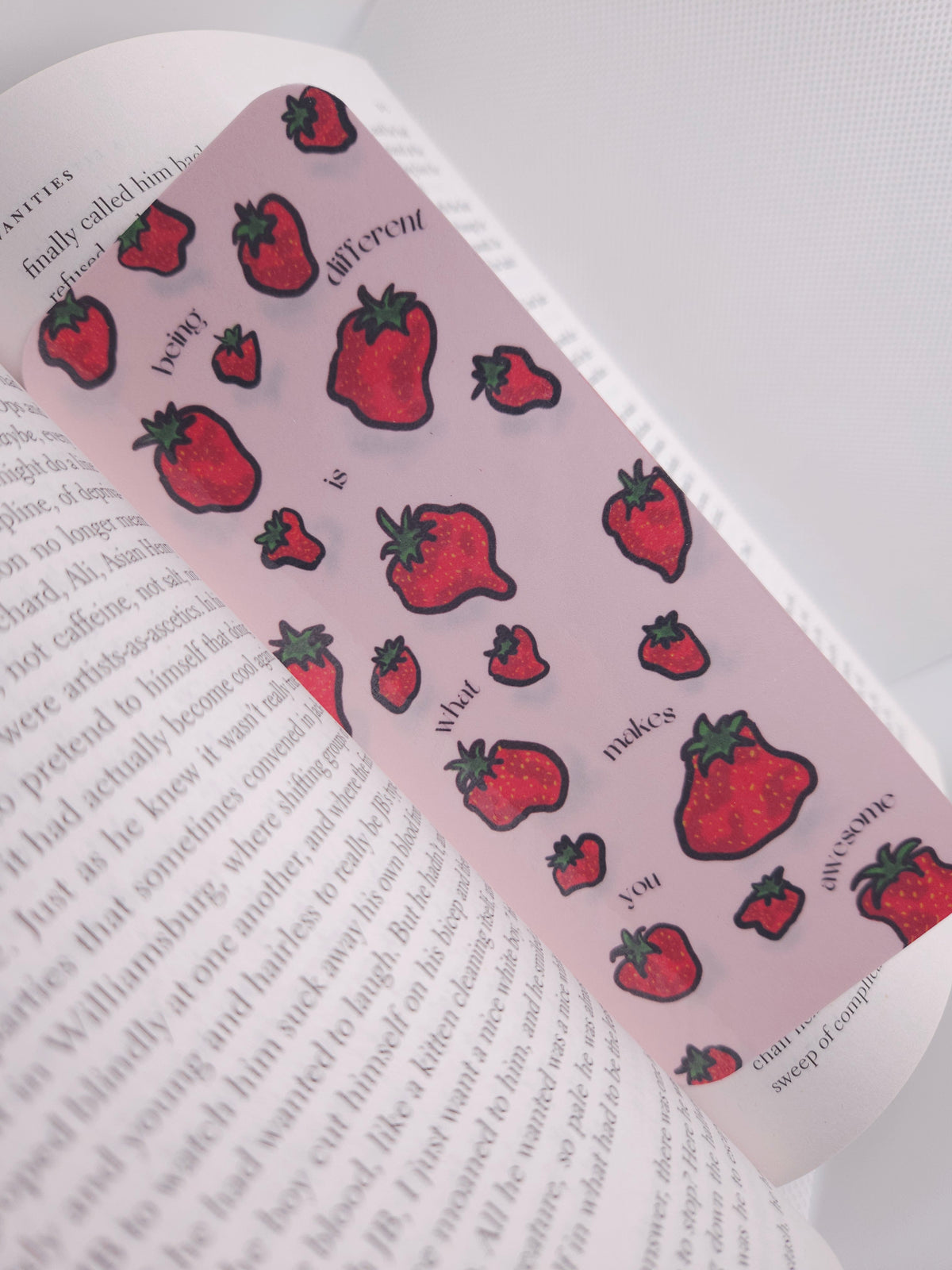 bookmark with strawberry pattern on a book