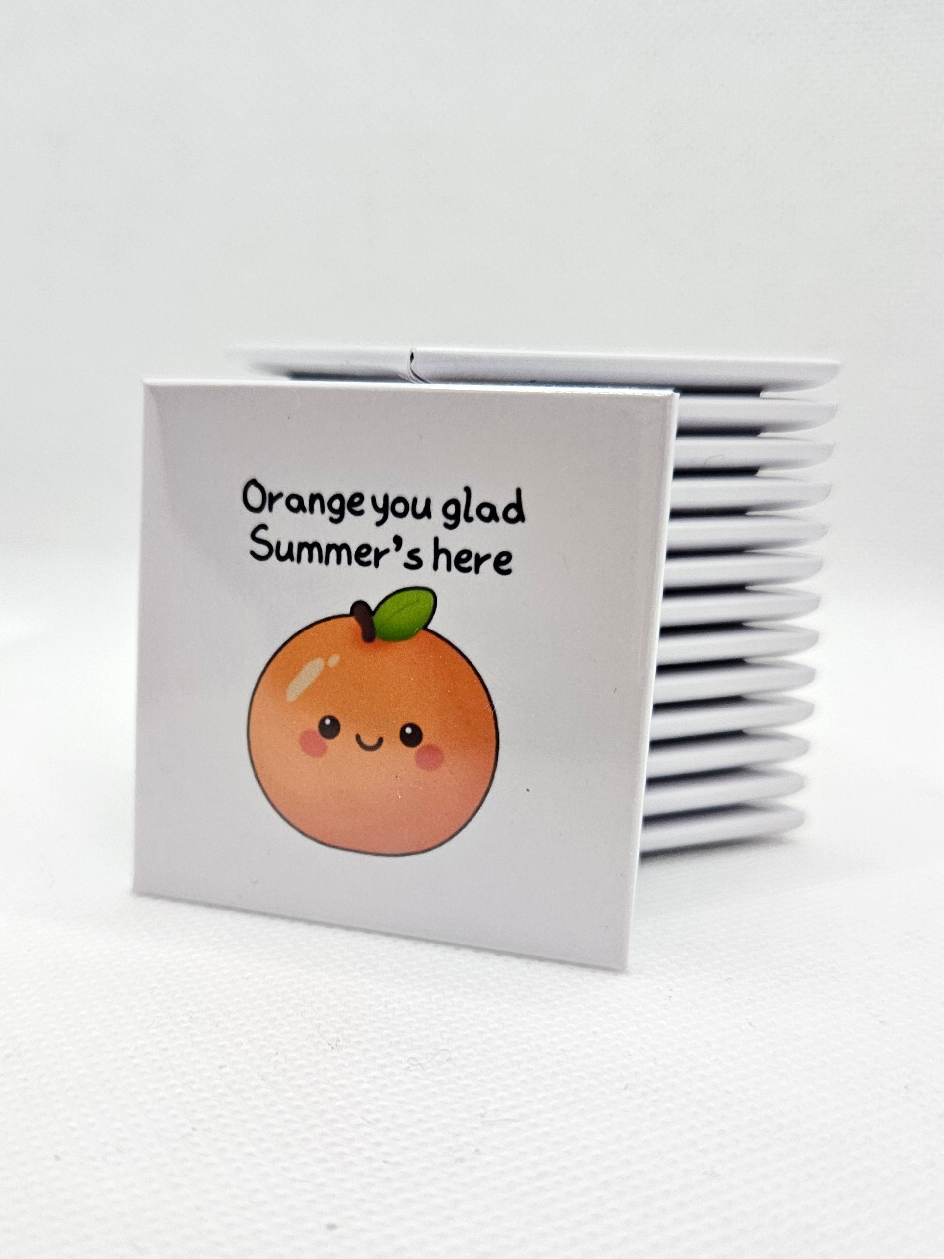 Small box with a cute orange design and text on a white background