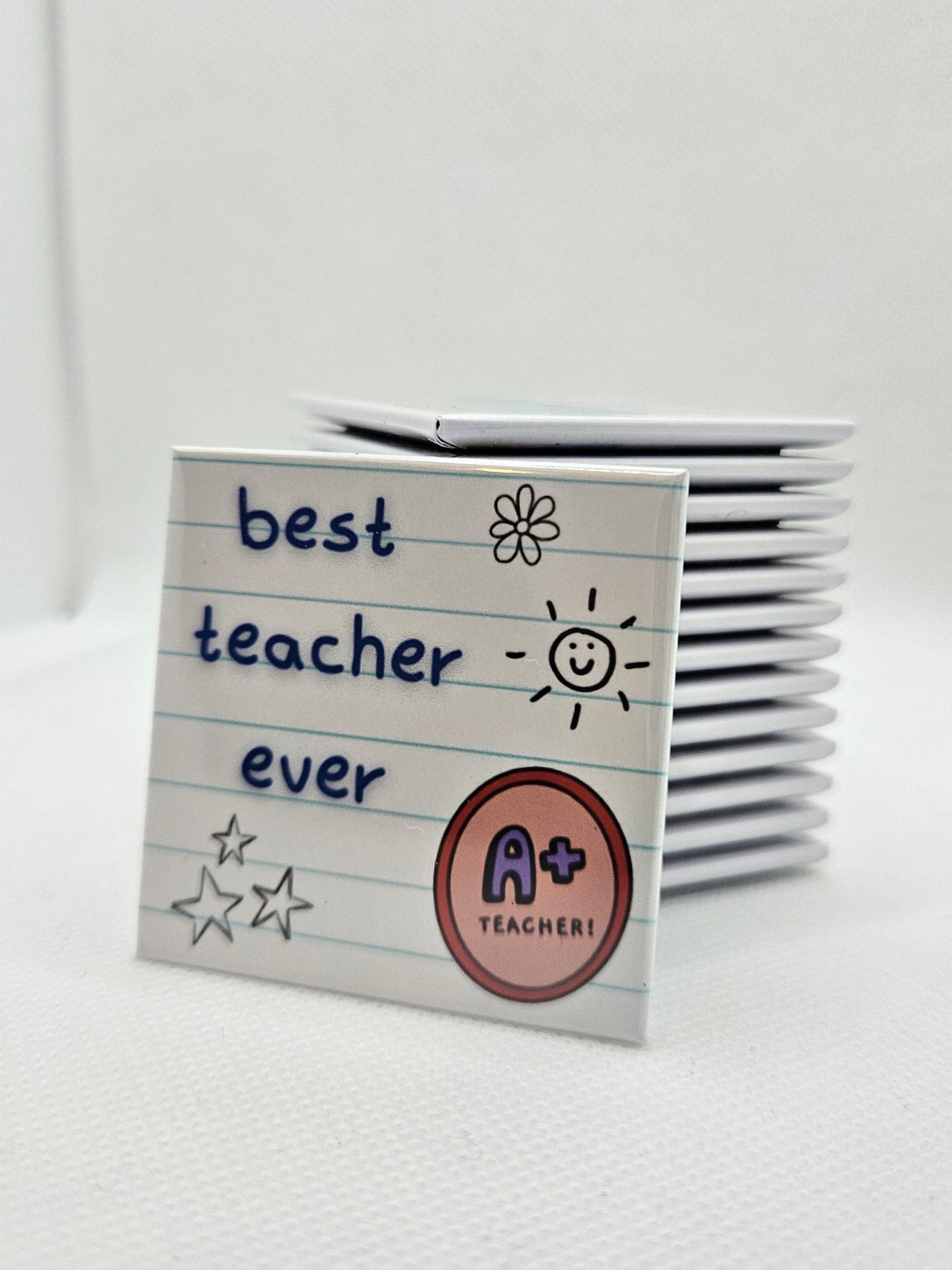 magnet with lined notebook background marked A+ for best teacher ever