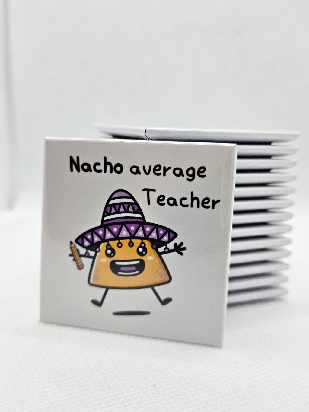 magnet with white background and humorous cartoon nacho 