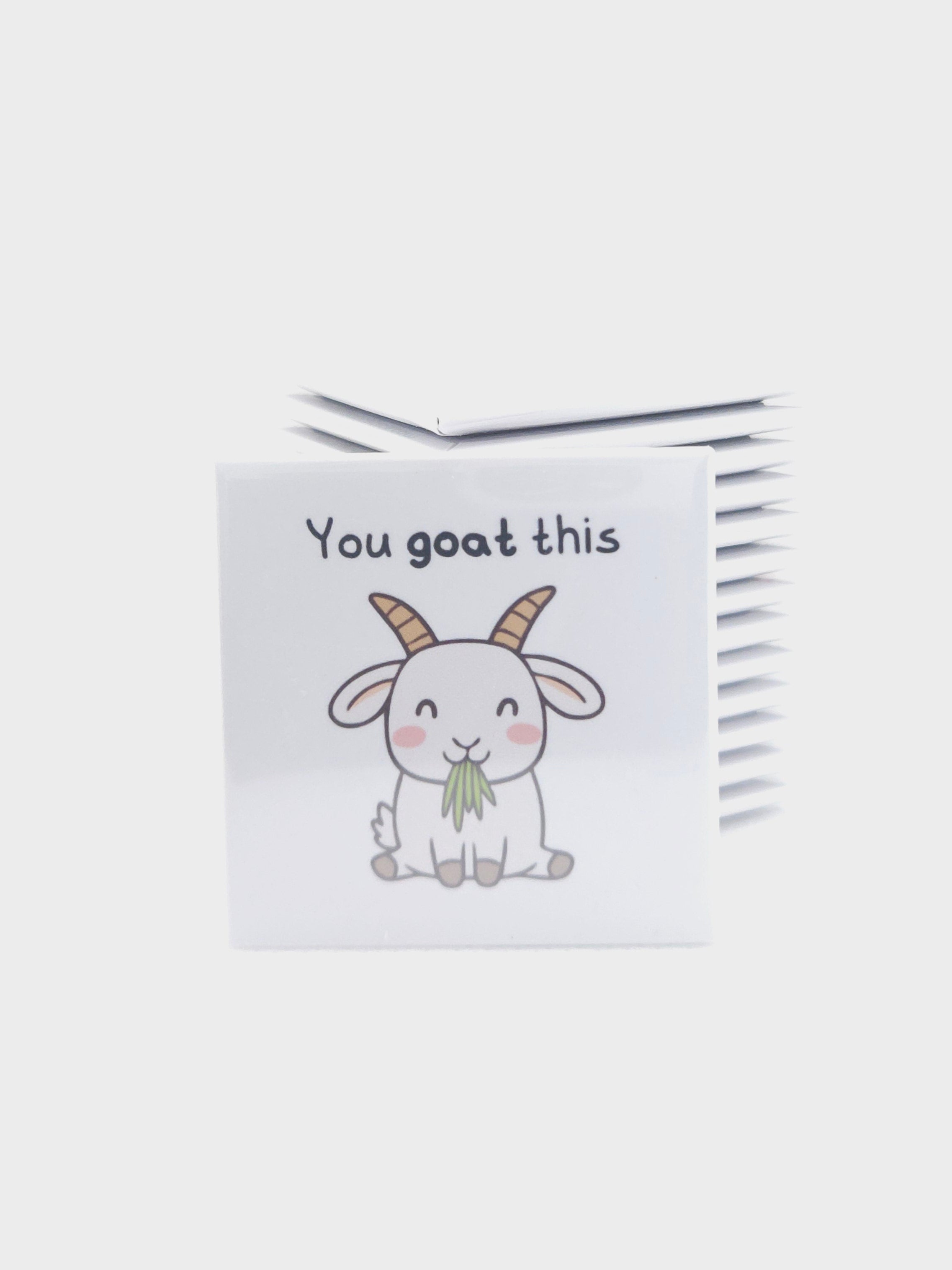 magnet with cartoon goat and text 'You goat this' on a white background